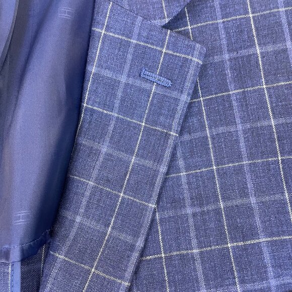 Tommy Hilfiger Mens Navy Plaid Blazer Two-Button Suit Jacket Size 44R - Picture 10 of 11